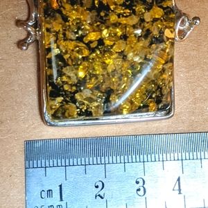 Large Sq Green Amber & Silver Pendant